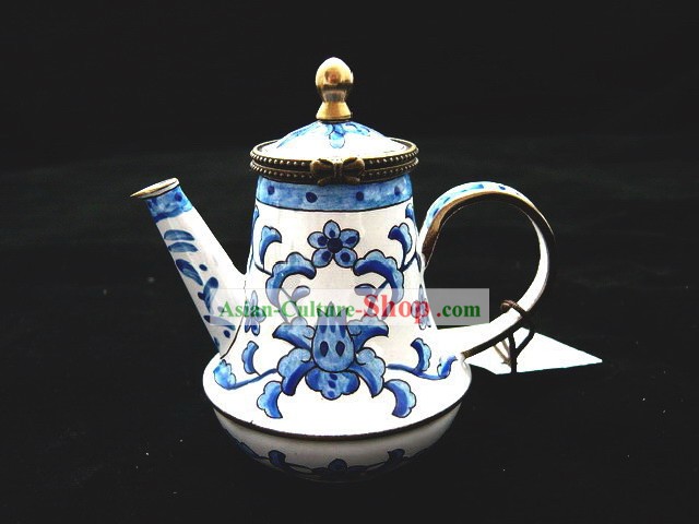 Chinese Traditional Hand Painted Enamel Kettle-blaue Blume