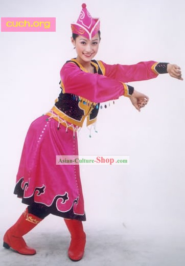 몽골 민속 댄스 의상과 여성 햇