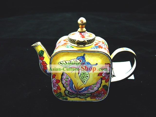 Chinese Classic Hand Painted Enamel Kettle-Butterfly and Peony