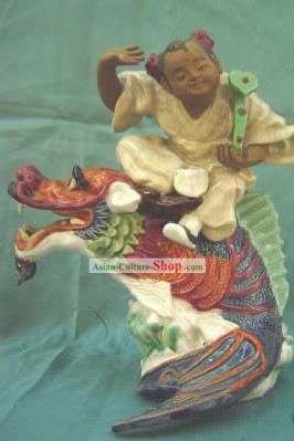 Figurina Porcellana Cinese/Statue da Shi Wan-Flying su Dragon