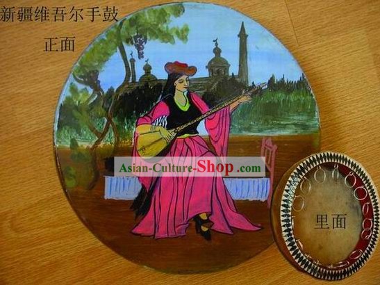 Sinkiang Folk Musical Instrument-Hand Painted Lammfell Darobokka (Tambourine)