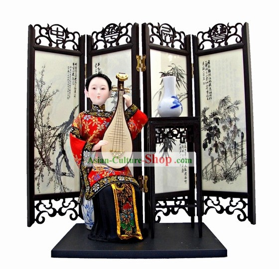 De seda hecho a mano Pekín figura muñeca - de la dinastía Ming Palacio Imperial Lute Jugar concubina