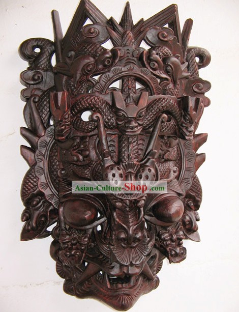 Folk-Dodici sculture in legno antico Handmade Mask Terra Dragons Drammatico