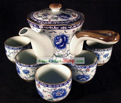 China Jingde Ciudad Celadon Peony venas juego de té (9 piezas)