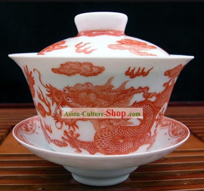 Chine Jingde Porcelaine Masterwork-dragon bol à thé Légende