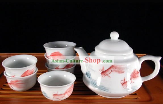 China Hand porcelaine peinte Jingde Tea Set Goldfish Kungfu