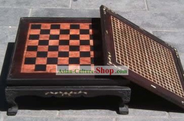 Antique international d'échecs, échecs chinois et i-go bureau de palissandre