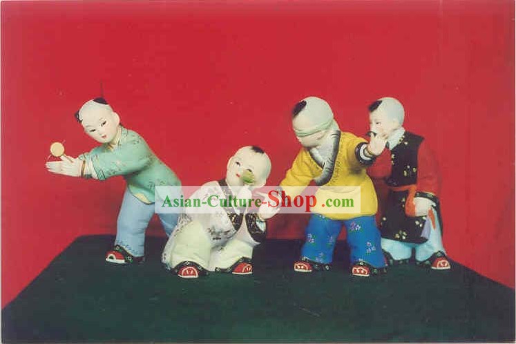 Peint à la main des arts Sculpture d'Argile Figurine Zhang-antique enfants jouent