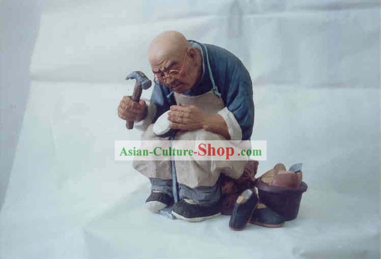 Cinese dipinti a mano Arte Scultura di Figurine'dell'argilla Zhang-Shoe Maker