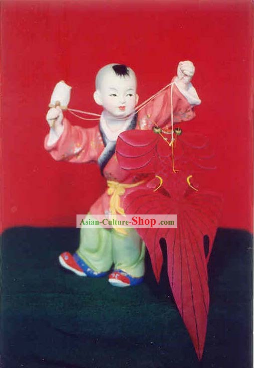 Chinois peints à la main Art Sculpture d'argile Figurine Zhang-cerf-volant
