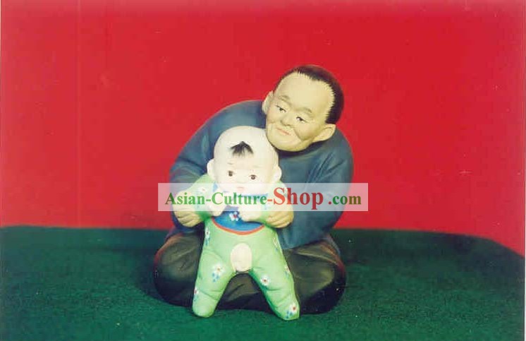 Chinois peints à la main Art Sculpture de figurine en argile Zhang-Grandmather Amour