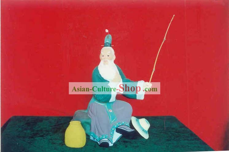 Chinois peints à la main Art Sculpture de figurine en argile Zhang-Pêche Old Man