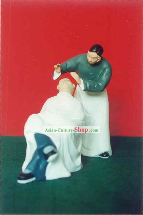 Chinois peints à la main Art Sculpture de figurine en argile Zhang de coiffure