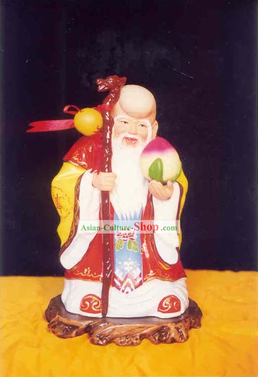 China Painted Sculpture Art of Clay Figurine Zhang-The God of Long Longevity(in ancient fable)