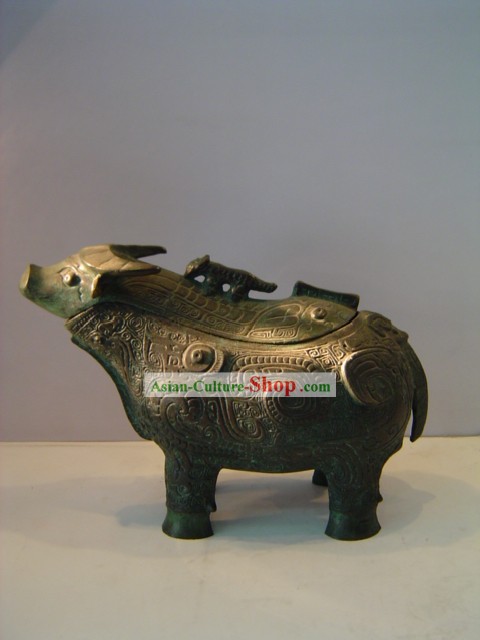 Chinese Classic archaize Bronze Ware-Bull Form Wine Vessel
