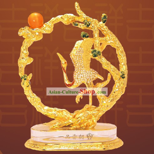 Chinesische Stunning Gold-Crane Bless Statue