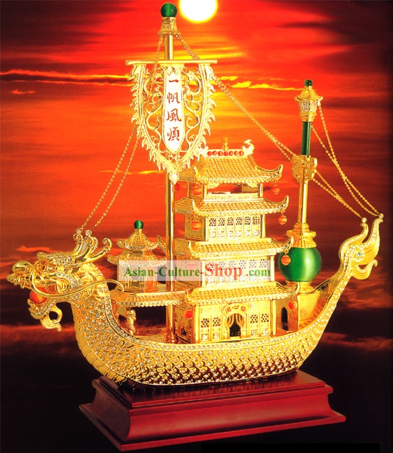 Chinesische Stunning Gold-Plain Sailing Boat Gold-
