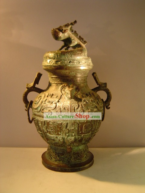 Chinês clássico Bronze Archaize Pot Ware Palácio do Dragão