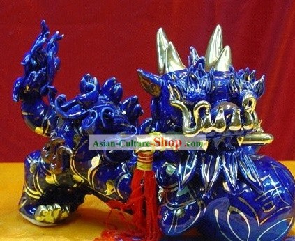 Superbe chinoise Bleu Roi Lion