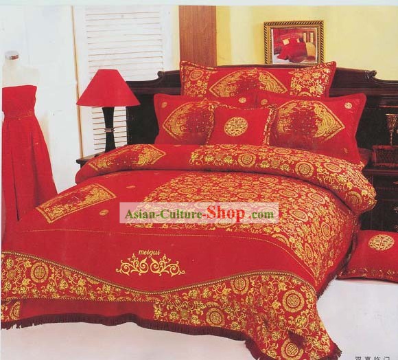 Cinese classico Double Happiness sette pezzi Bed Set