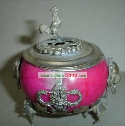 Prata Estilo Chinês Pink Palace e Censer Jade