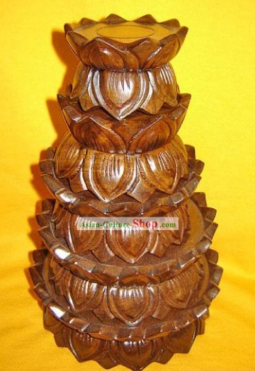 Chinesische Hand Carved Delicate Lotus Flower Base 5 Pieces Sets