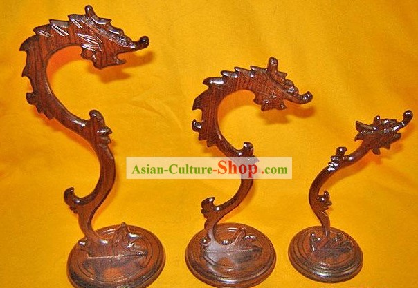 Chinesische Palace Hand geschnitzten Drachen Penholder (Drei Stücke Set)