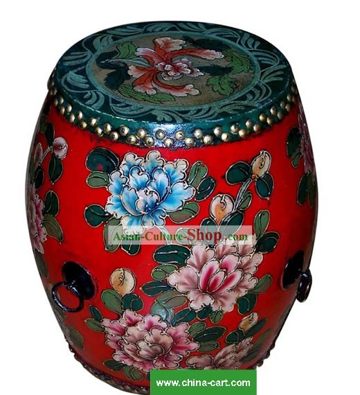 Chinese Coloured Desenho Riquezas e honras Peony Tang Gu (Drum)