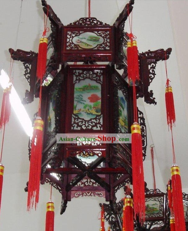 Main chinoise fabriqué et peint peinture à l'huile palais lanterne-Paysage