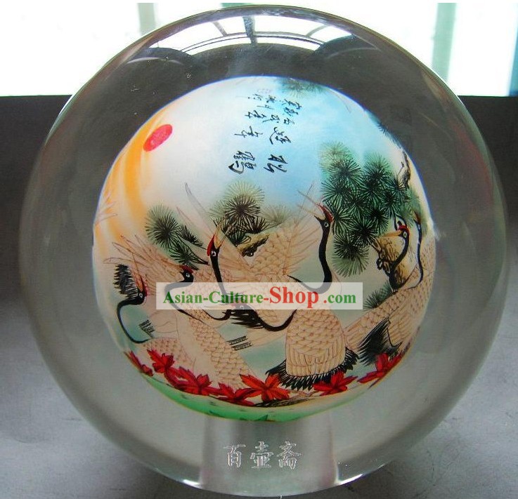 Chinese Snuff Bottle Mit Innen Painting-Cranes