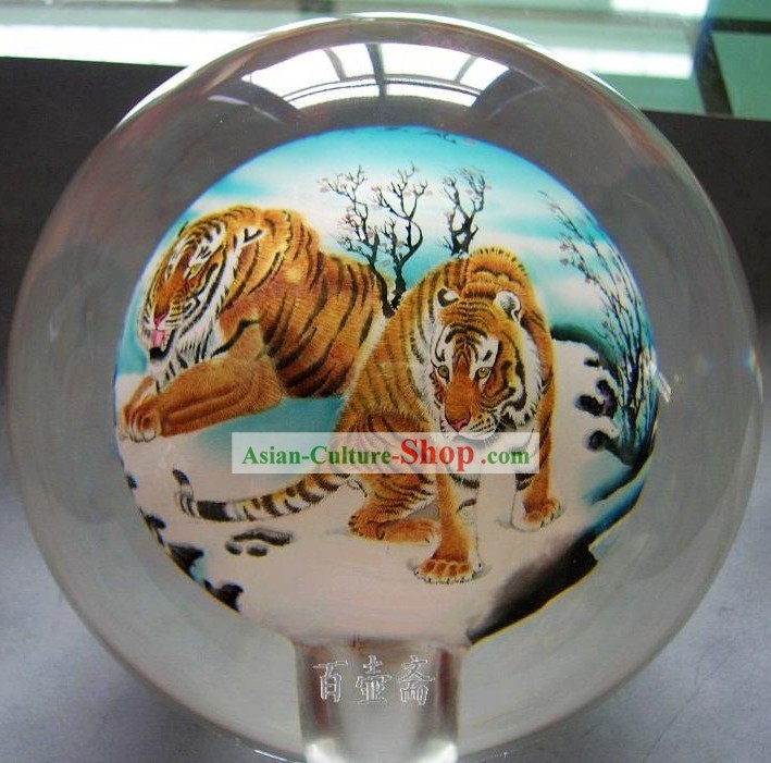 Китайский бутылки Snuff с внутренней Живопись-Тигры