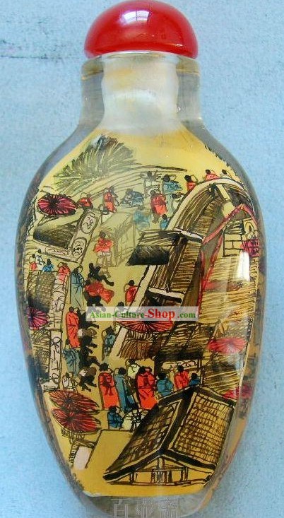 Классическая Китайская бутылки Snuff с внутренней Живопись-Цин Мин Шан Он Ту