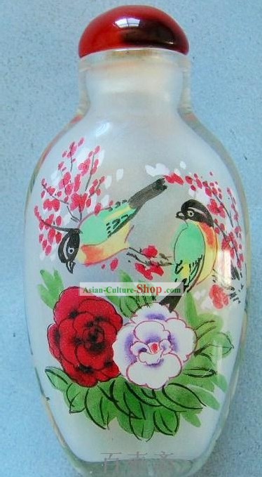 Botella de China Tabaco clásico con pintura interior, Pájaros y Flores 1
