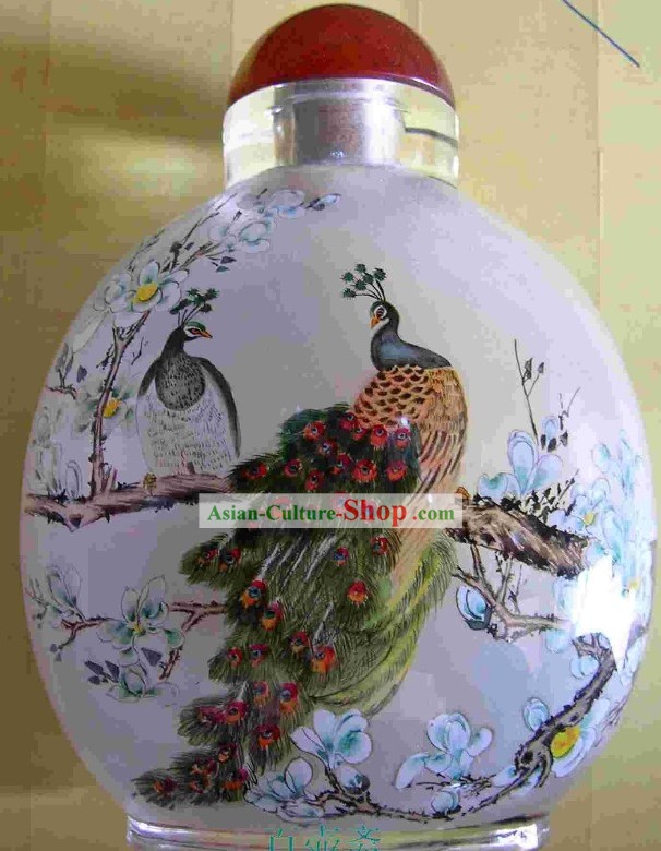 Snuff Bottle Clássica Chinesa Com Dentro Pintura-Pássaros e Flores