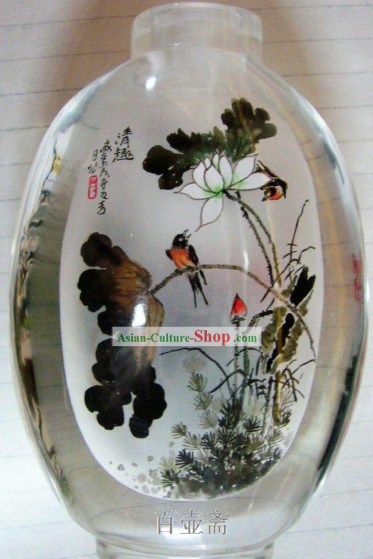 花1の内部の絵画 - 鳥と中国古典のスナッフボトル