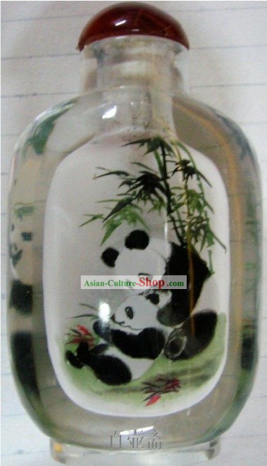 Snuff Bottle cinese classica con dentro la pittura-panda