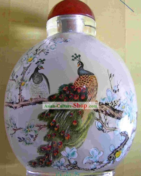 Chinese Snuff Bottle classica con dentro la pittura-Peacock