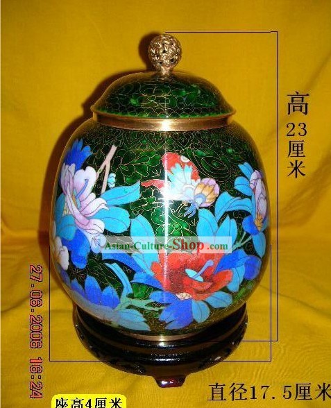 Chinese Palace Stunning Cloisonne Jar florido Collectible