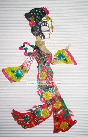 Traditional Chinese Shadow Play Carved Mão - Esposa Antiga