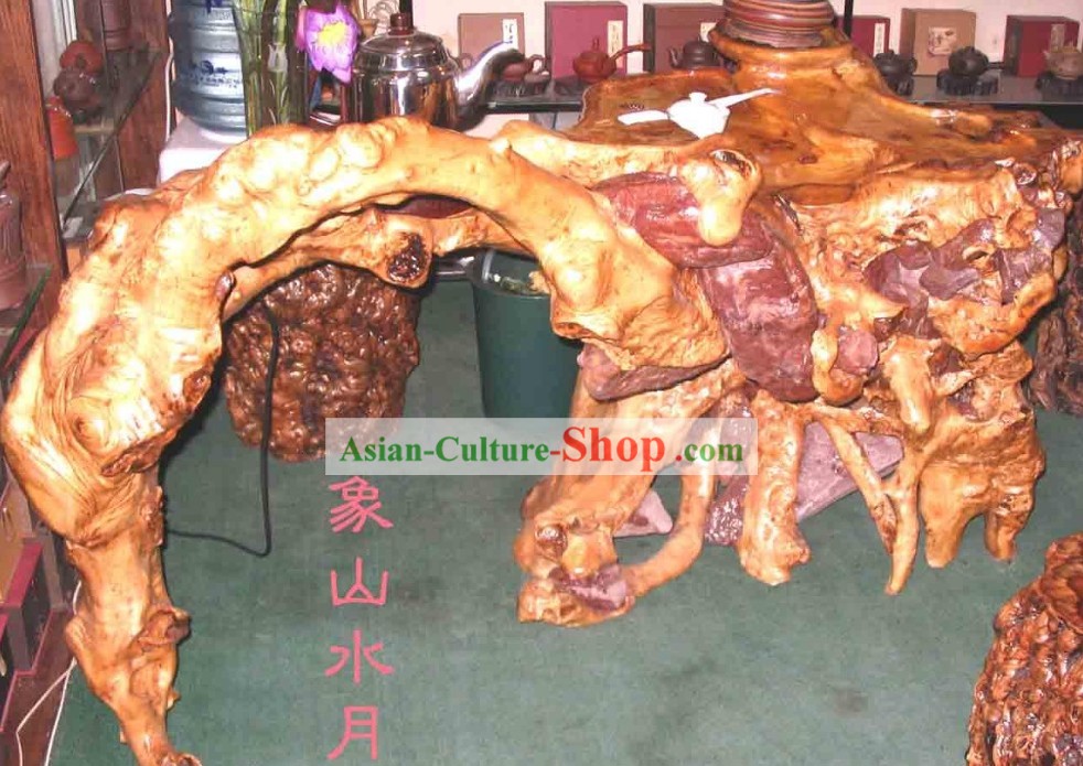 中国の見事な手彫りツリーのルートティーテーブルムーンリバー