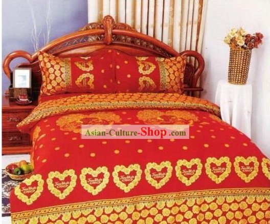 Cinese classico matrimonio Cotone Set Bed Sheet (Quattro pezzi)-Lover