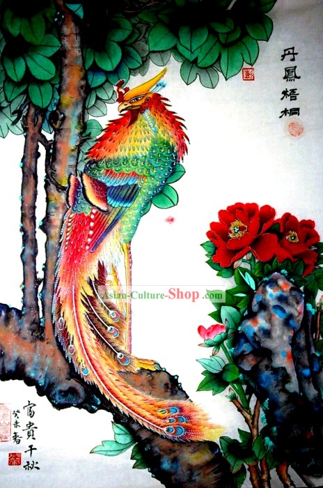 Pintura tradicional chinesa, com meticulosa Detail-Lucky Phoenix