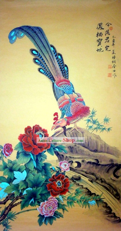 Peinture chinoise traditionnelle avec méticuleuse du détail Phoenix s'est posé