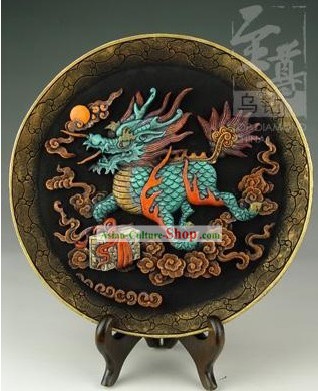 Chinesische Hand Carved Gesunde Aktivkohle Round Plate-Kylin