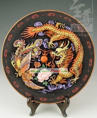 Chinesische Hand Carved Gesunde Aktivkohle runde Platte-Dragon