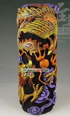 Chinesische Hand Carved Gesunde Aktivkohle Large Round Plate-Drache und Phoenix