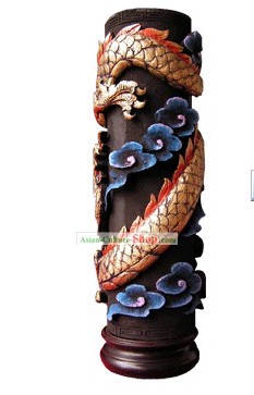 Chinesische Hand Carved Gesunde Aktivkohle Large Round Plate-Dragon Wall