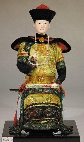 수제 북경 실크 작은 입상 인형 - 청나라 중국 황제