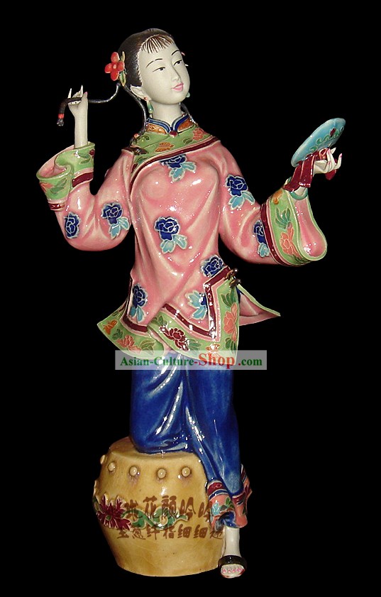 Chinesische Stunning Porzellan Collectibles-Alte Frau ins Schwärmen