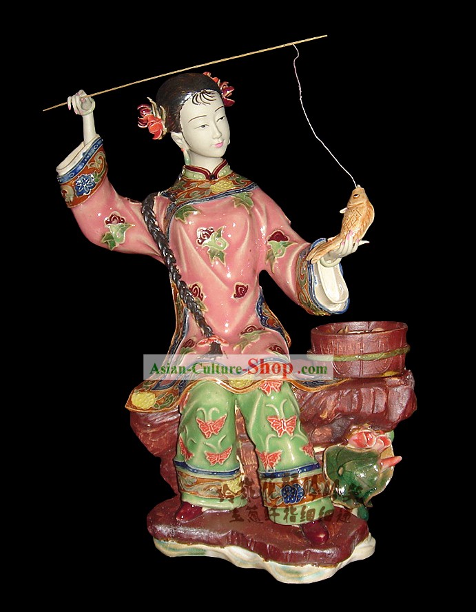 Потрясающие китайского фарфора Коллекционирование-Древние Рыбалка женщина